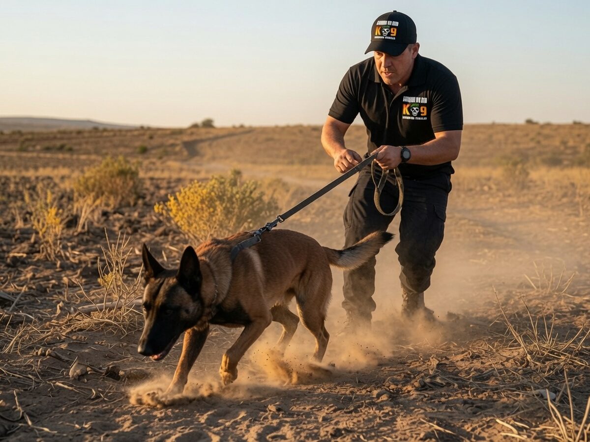 A tracking dog following a scent trail